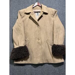 Vintage Jones New York Petite Brown Tan Long Pea Coat Trench (See Measurements)‎